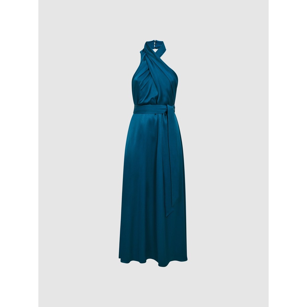 NWT Reiss Vida Satin Halter Neck Dress in Teal / Sizes 4 & 8/ In stores for $475 - Picture 2 of 6